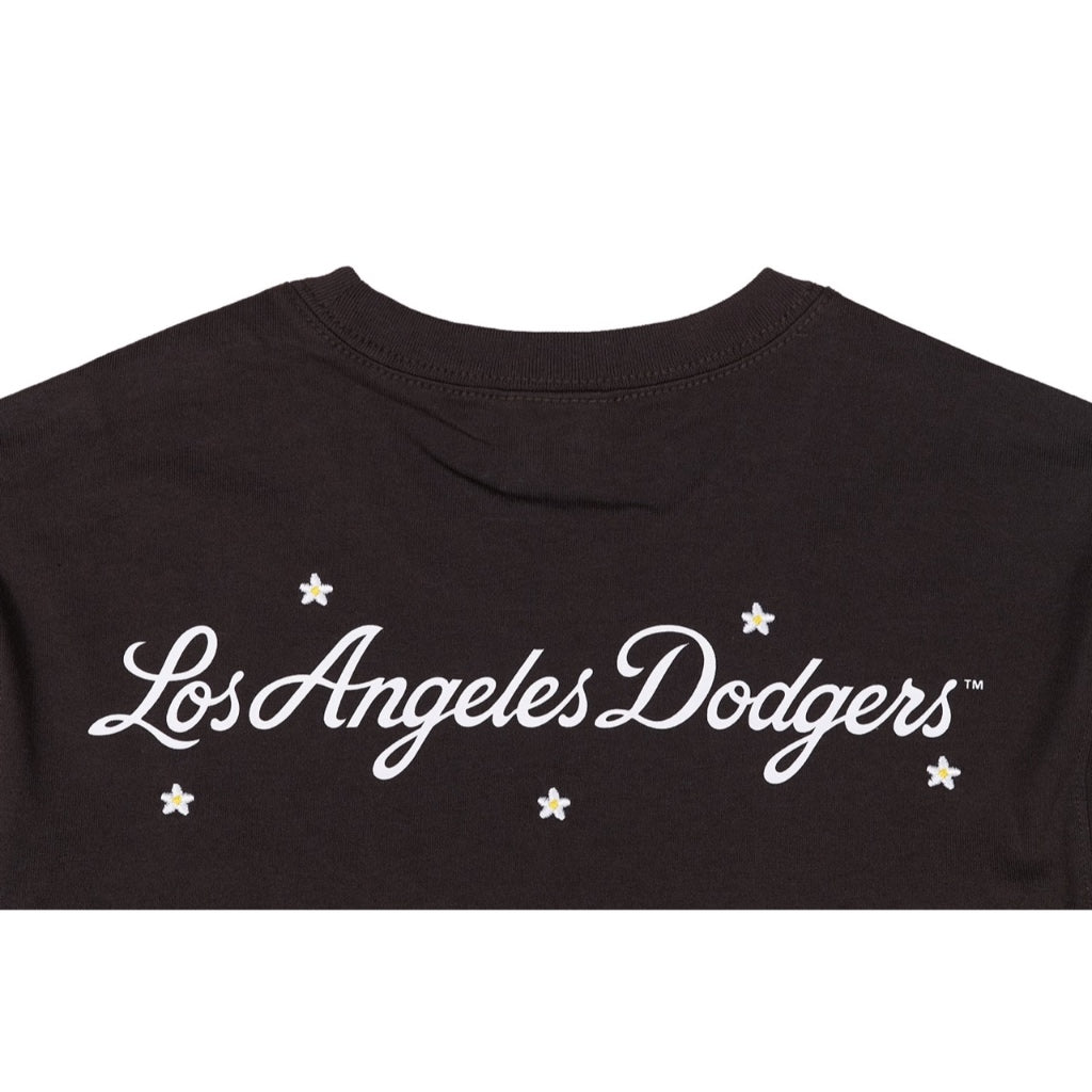 LOS ANGELES DODGERS MINI FLORAL BROWN SUEDE SHORT SLEEVE T-SHIRT