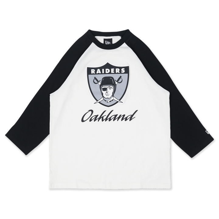 OAKLAND RAIDERS NFL CANVAS WASH IVORY BLACK RAGLAN SLEEVE T-SHIRT 13957289