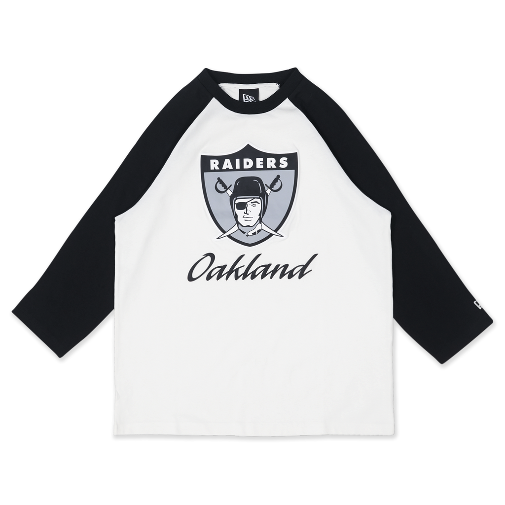 OAKLAND RAIDERS NFL CANVAS WASH IVORY BLACK RAGLAN SLEEVE T SHIRT 1395 New Era Cap Thailand