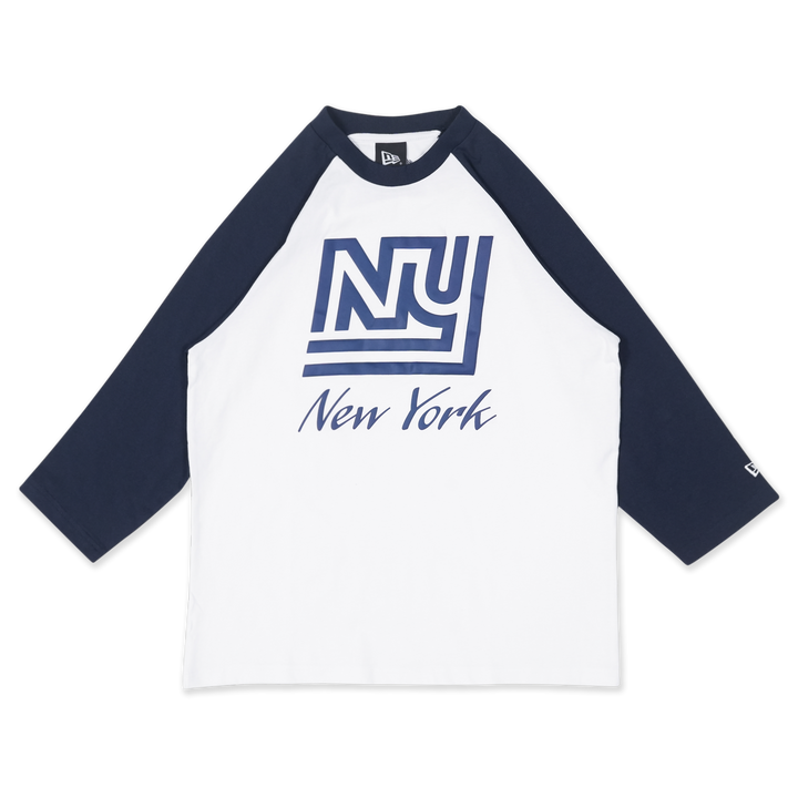 NEW YORK GIANTS NFL CANVAS WASH WHITE NAVY RAGLAN SLEEVE T-SHIRT 13957290