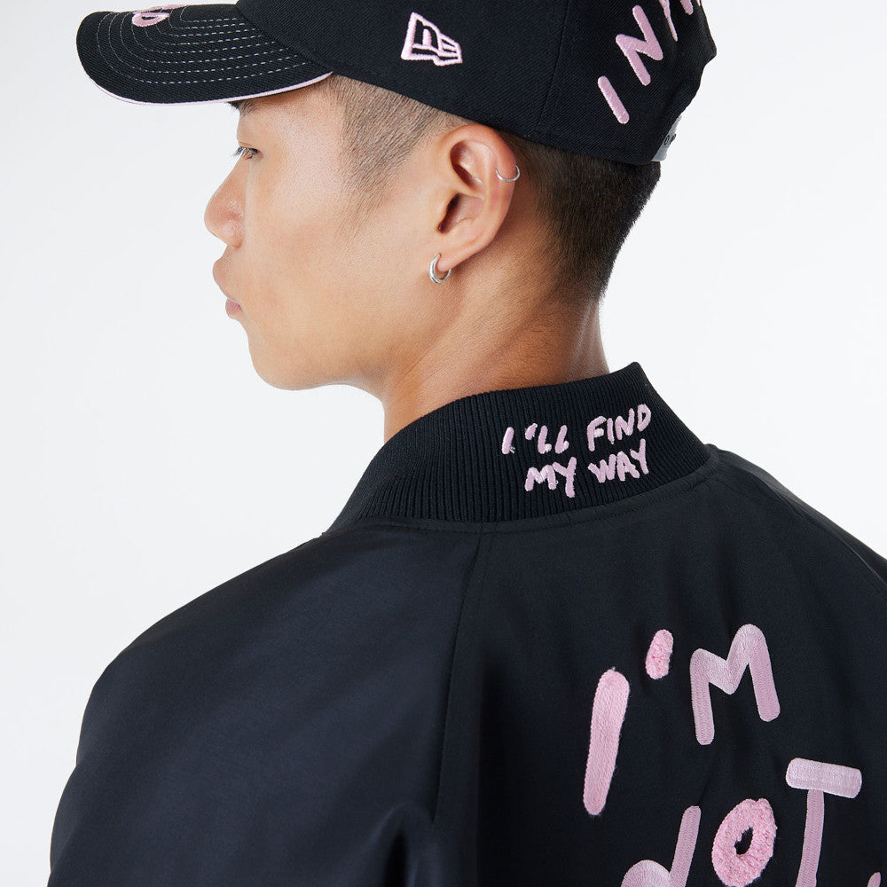 New Era X Ricardo Luevanos In Dream I Can Fly Script Black Oversized Varsit Jacket