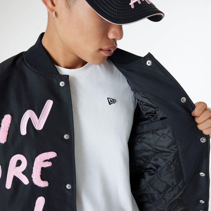 New Era X Ricardo Luevanos In Dream I Can Fly Script Black Oversized Varsit Jacket