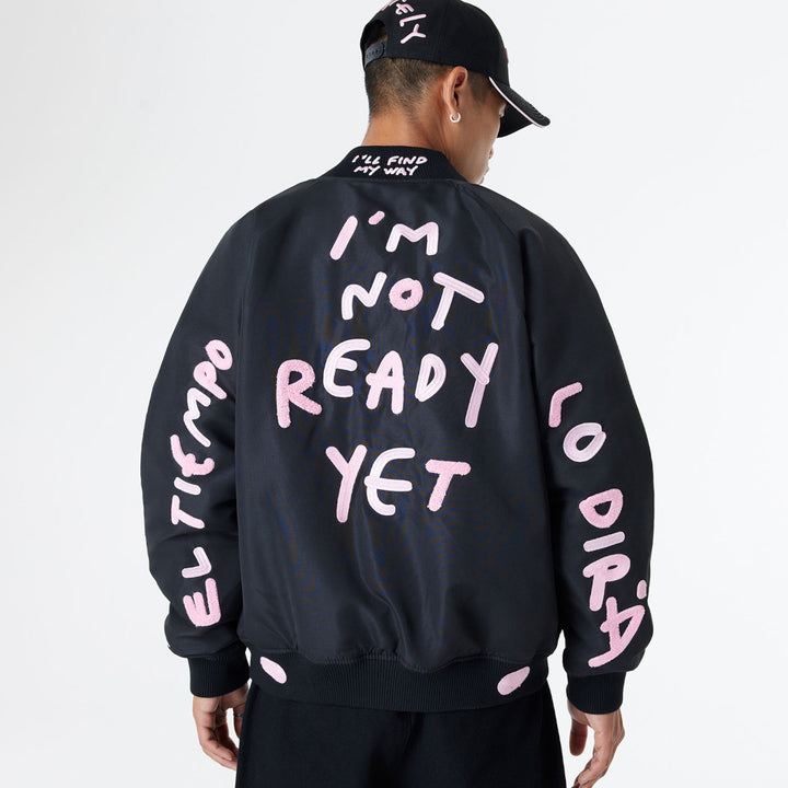 New Era X Ricardo Luevanos In Dream I Can Fly Script Black Oversized Varsit Jacket