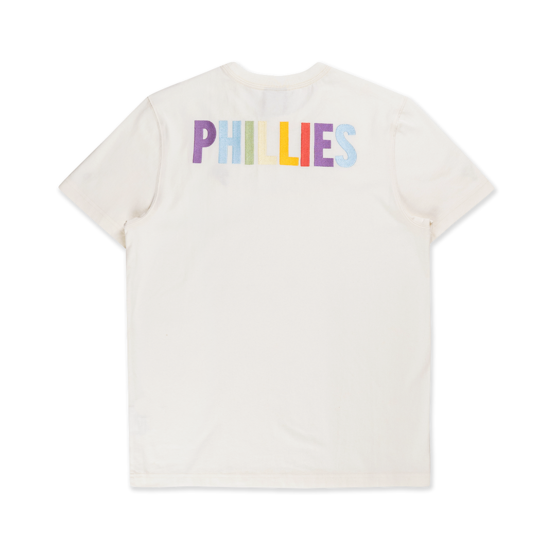 PHILADELPHIA PHILLIES LIGHT RAINBOW LAYERED LOGO IVORY REGULAR SHORT SLEEVE T-SHIRT