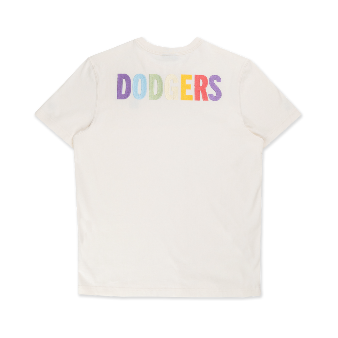 LOS ANGELES DODGERS LIGHT RAINBOW LAYERED LOGO IVORY REGULAR SHORT SLEEVE T-SHIRT