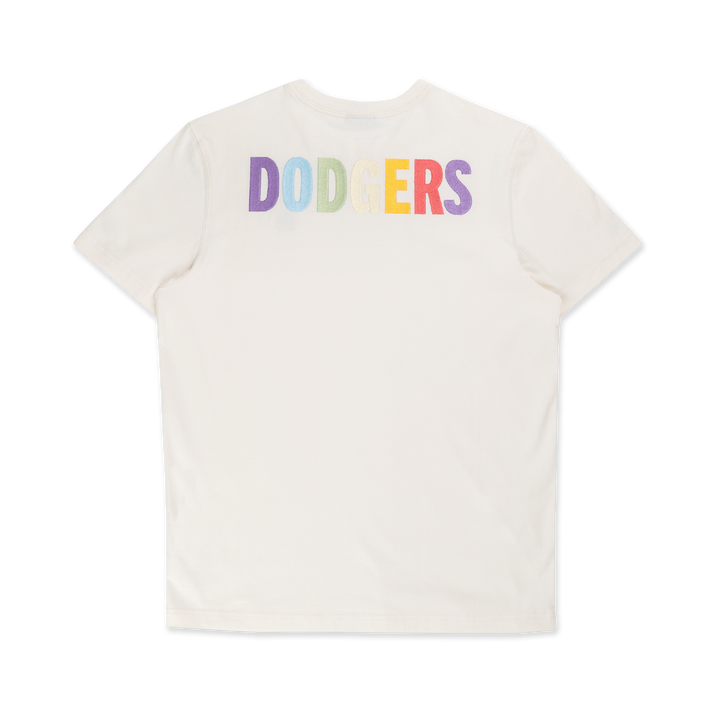 LOS ANGELES DODGERS LIGHT RAINBOW LAYERED LOGO IVORY REGULAR SHORT SLEEVE T-SHIRT