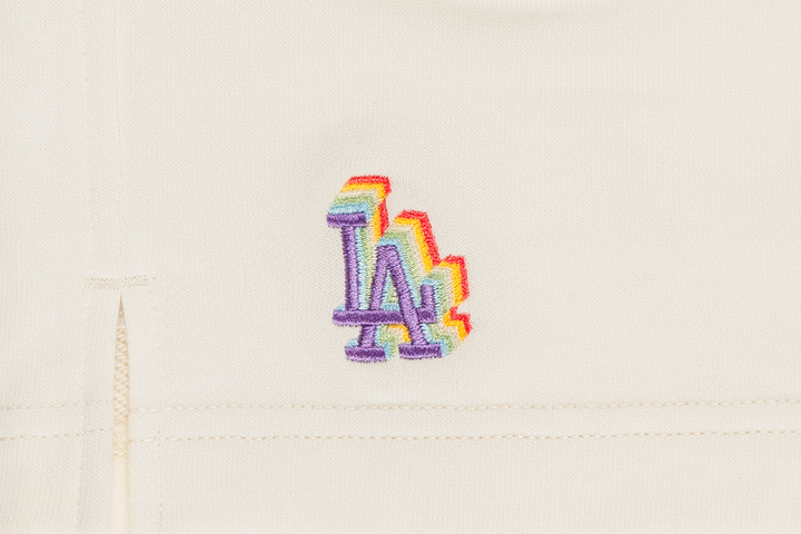 LOS ANGELES DODGERS LIGHT RAINBOW LAYERED LOGO IVORY SWIM SHORTS