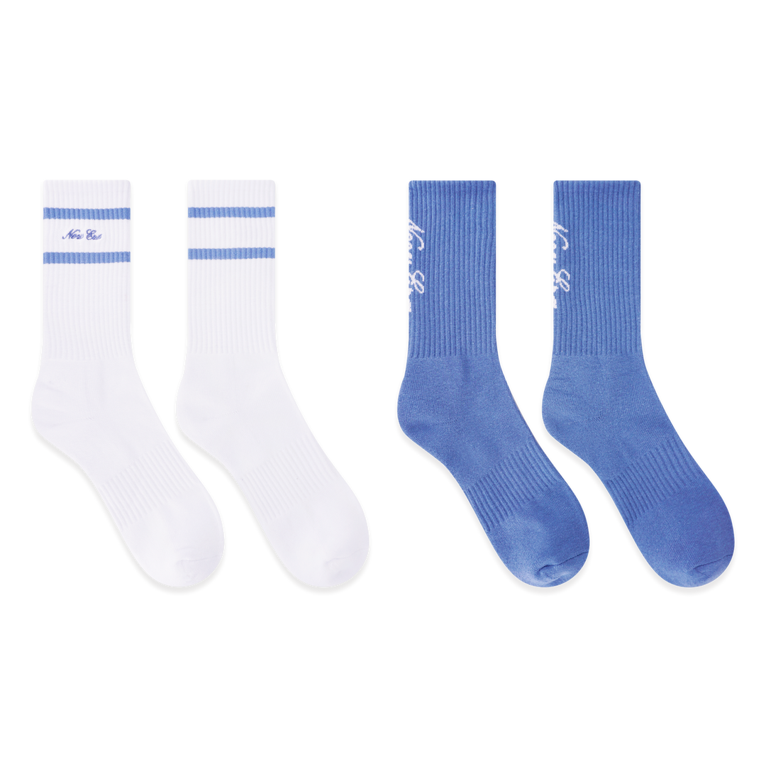 NEW ERA BASIC 2 PACK WHITE AND FADED BLUE SOCKS