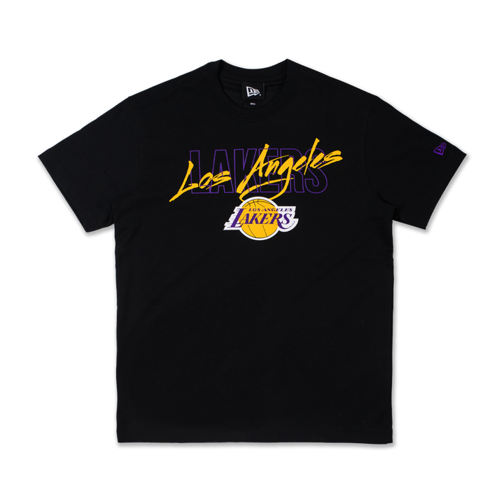 LOS ANGELES LAKERS FRONT LOGO COOL ERA BLACK SHORT SLEEVE TEE