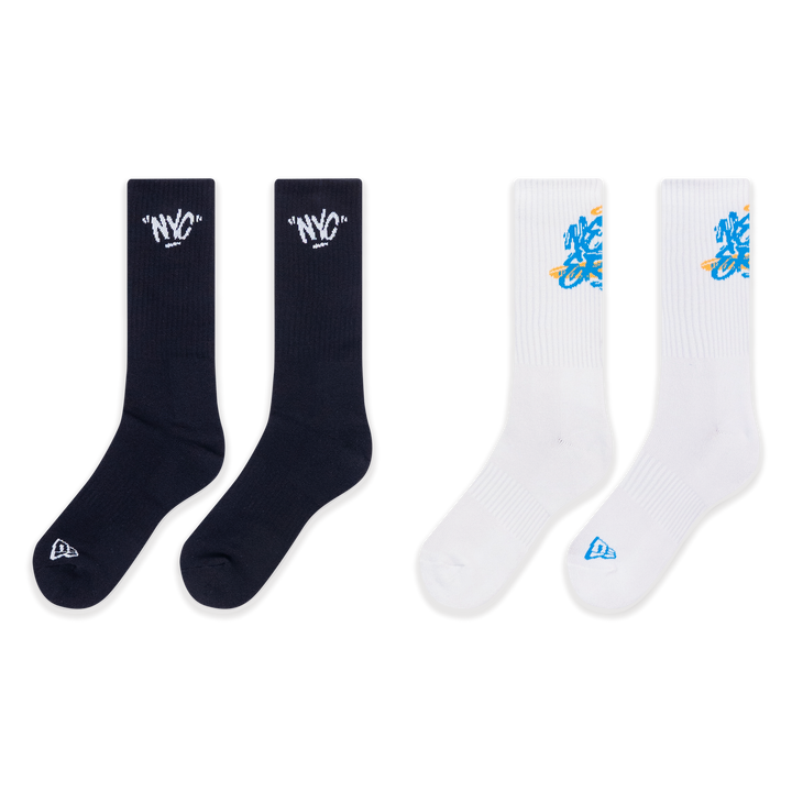 NEW ERA ถุงเท้า รุ่น NEW ERA STREET REVERIE 2 PACK BLACK AND WHITE SOCKS