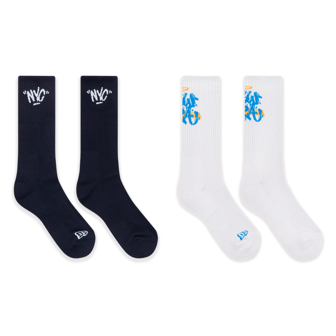 NEW ERA ถุงเท้า รุ่น NEW ERA STREET REVERIE 2 PACK BLACK AND WHITE SOCKS