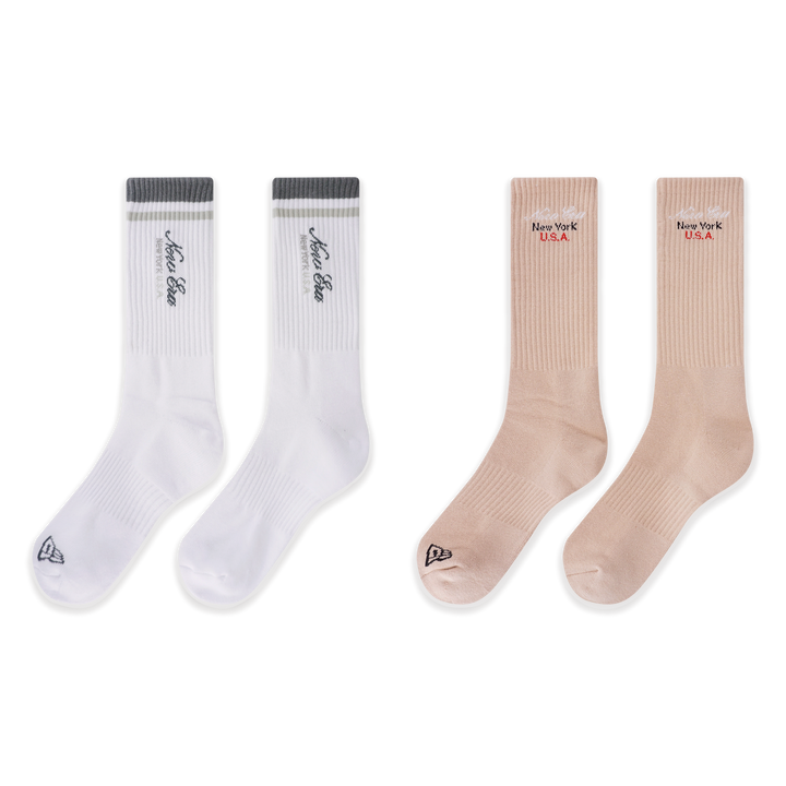 NEW ERA ถุงเท้า รุ่น NEW ERA BASIC 2 PACK WHITE AND OAT MILK SOCKS