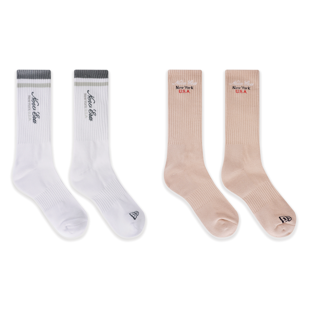 NEW ERA ถุงเท้า รุ่น NEW ERA BASIC 2 PACK WHITE AND OAT MILK SOCKS