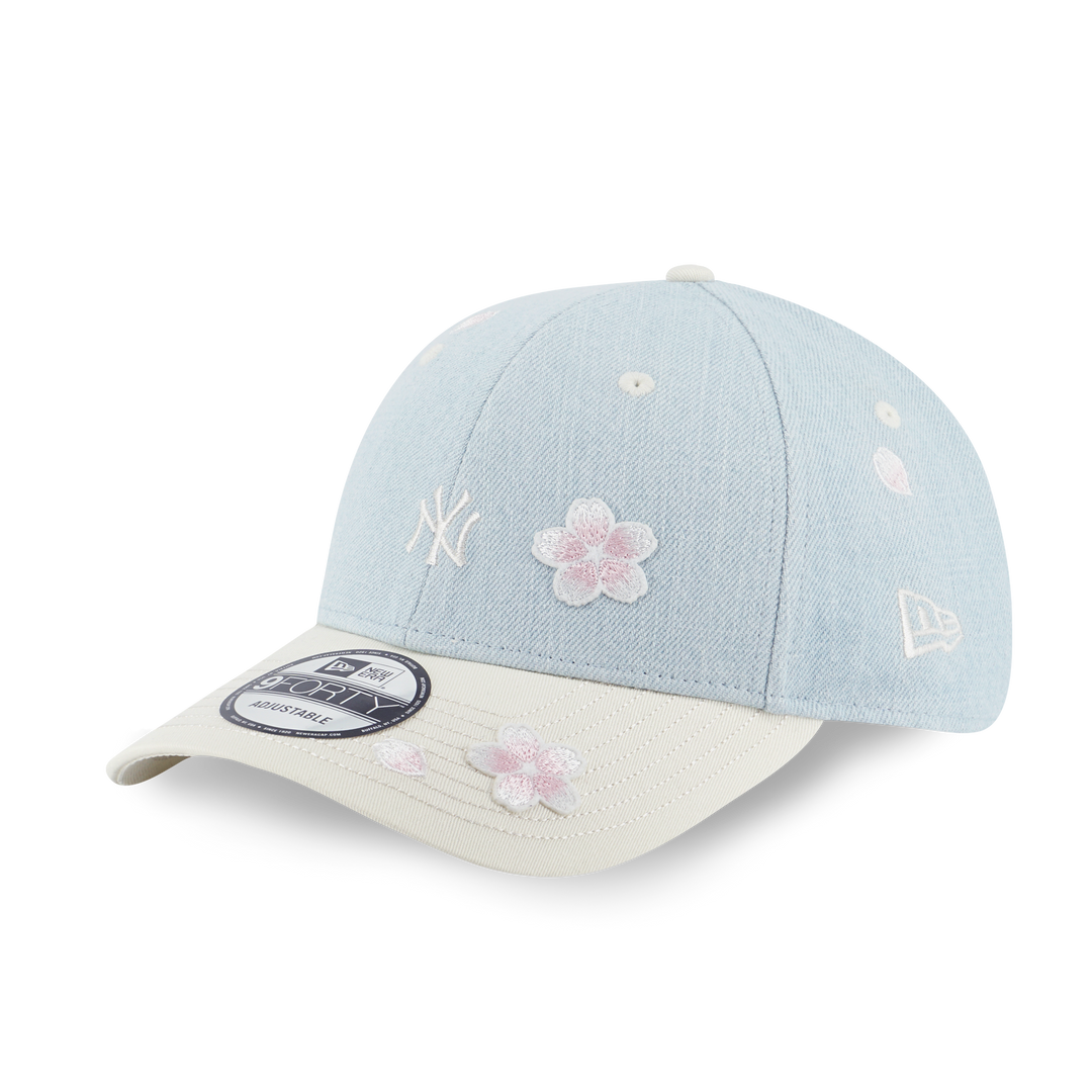 New Era หมวกรุ่น New York Yankees Floral 2-Tone Chrome White Visor Indigo Denim 9Forty Cap