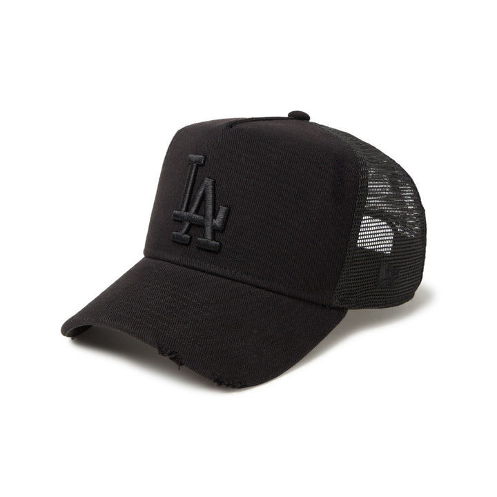 New Era หมวกรุ่น Los Angeles Dodgers Damaged Denim Black 9FORTY A-Frame Trucker Cap
