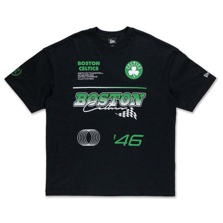 New Era เสื้อยืดแขนสั้นรุ่น Boston Celtics Nba Racing Black Oversized Short Sleeve T-Shirt