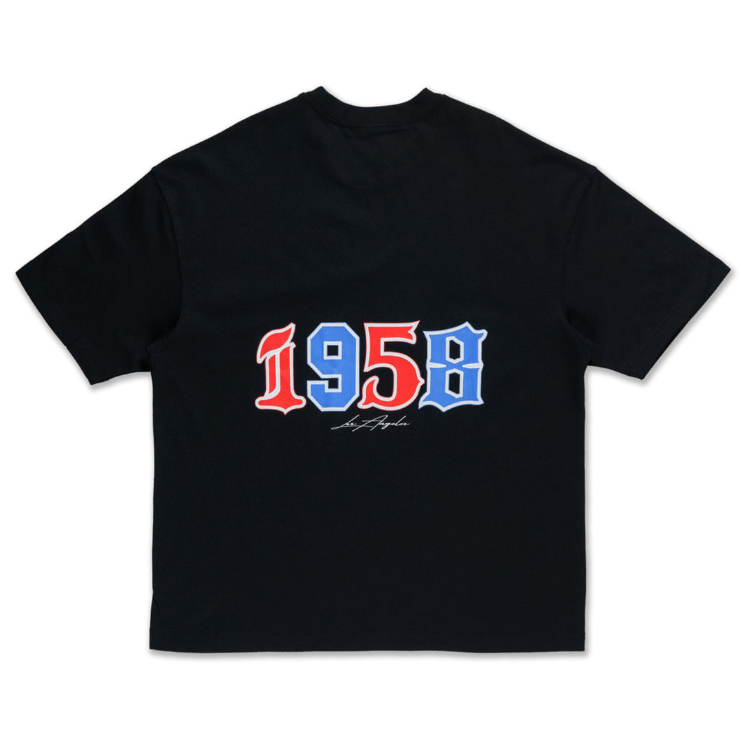 New Era เสื้อยืดแขนสั้นรุ่น Los Angeles Dodgers Mix League Patch Black Oversized Short Sleeve T-Shirt