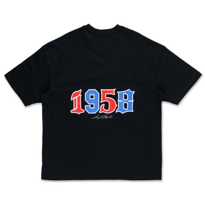 New Era เสื้อยืดแขนสั้นรุ่น Los Angeles Dodgers Mix League Patch Black Oversized Short Sleeve T-Shirt