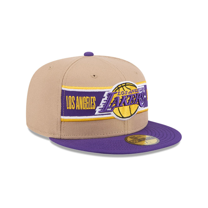 LOS ANGELES LAKERS NBA DRAFT 2024 CAMEL VISOR PURPLE 59FIFTY CAP