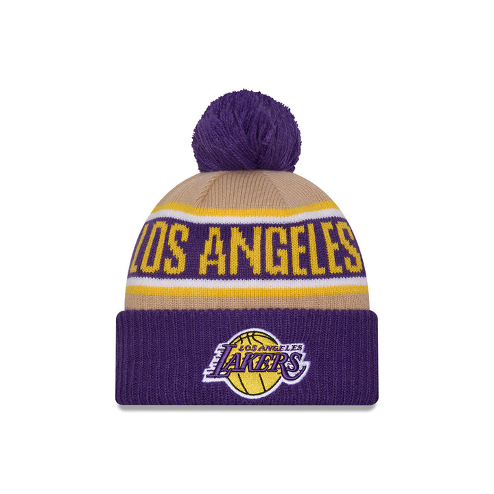 LOS ANGELES LAKERS NBA DRAFT 2024 CAMEL AND PURPLE KNIT MEDIUM CAP