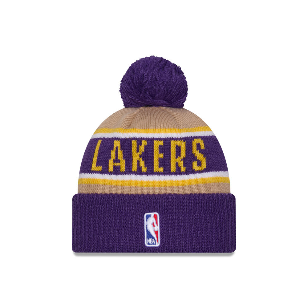 LOS ANGELES LAKERS NBA DRAFT 2024 CAMEL AND PURPLE KNIT MEDIUM CAP