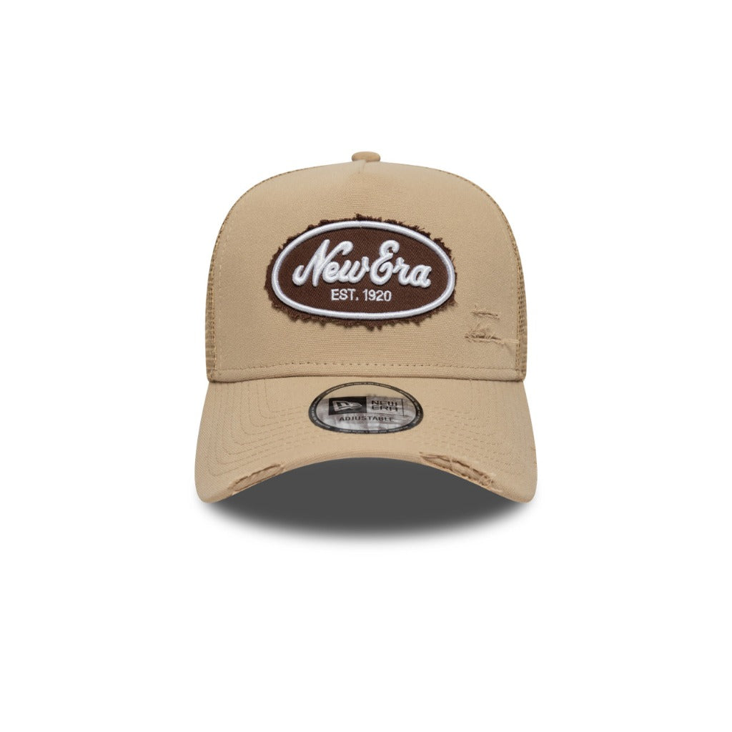 หมวกแก๊ป New Era รุ่น New Era Oval Canvas Distress Camel 9Forty E-Frame Trucker Cap