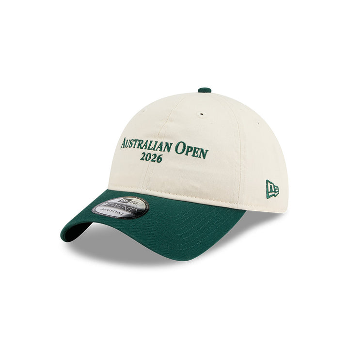 New Era หมวกรุ่น AUSTRALIAN OPEN SEASONAL 2-TONE SCRIPT DARK GREEN/ LIGHT CREAM 9TWENTY CLOTH STRAP CAP