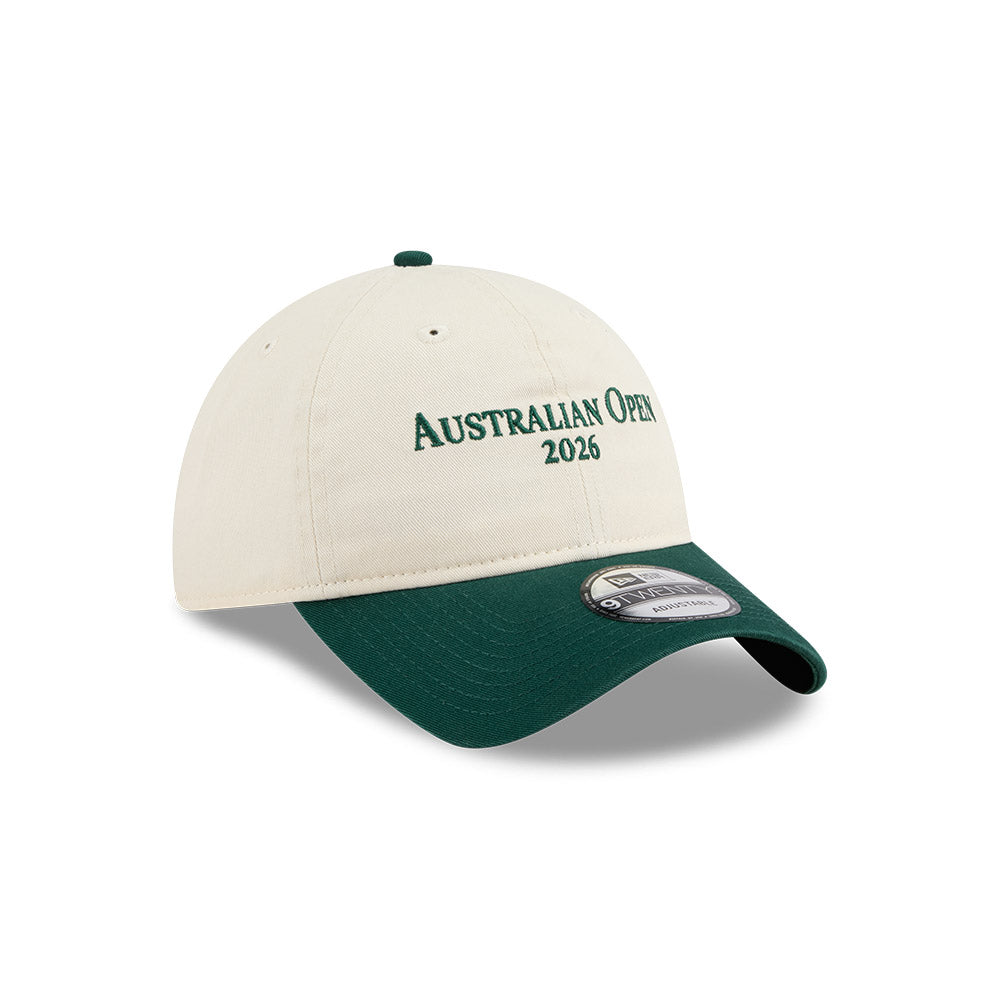 New Era หมวกรุ่น AUSTRALIAN OPEN SEASONAL 2-TONE SCRIPT DARK GREEN/ LIGHT CREAM 9TWENTY CLOTH STRAP CAP