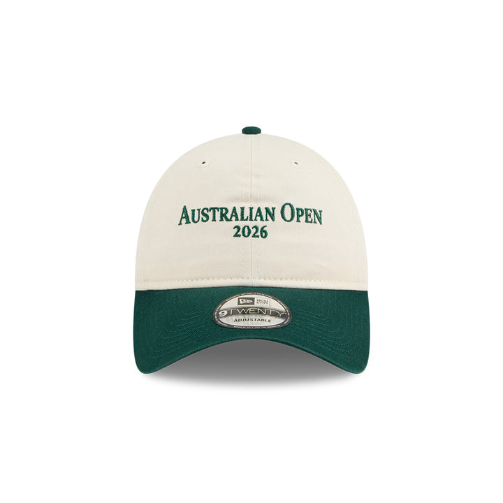 New Era หมวกรุ่น AUSTRALIAN OPEN SEASONAL 2-TONE SCRIPT DARK GREEN/ LIGHT CREAM 9TWENTY CLOTH STRAP CAP
