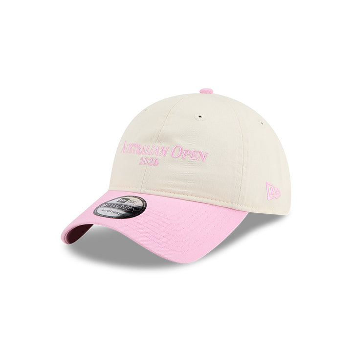 New Era หมวกรุ่น AUSTRALIAN OPEN SEASONAL 2-TONE SCRIPT FONDANT PINK AND LIGHT CREAM 9TWENTY CLOTH STRAP CAP