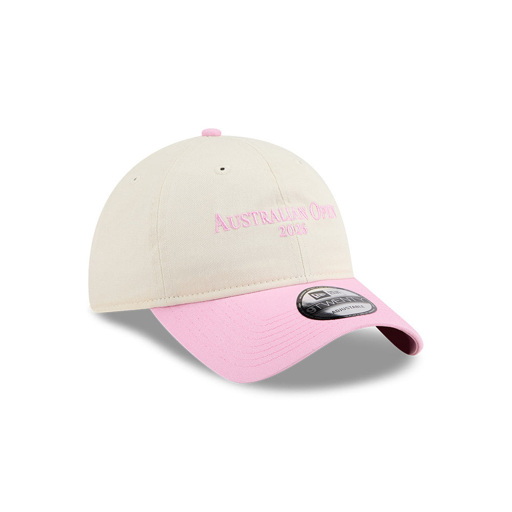 New Era หมวกรุ่น AUSTRALIAN OPEN SEASONAL 2-TONE SCRIPT FONDANT PINK AND LIGHT CREAM 9TWENTY CLOTH STRAP CAP