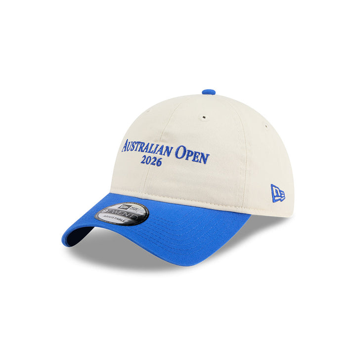 New Era หมวกรุ่น AUSTRALIAN OPEN SEASONAL 2-TONE SCRIPT BLUE BEAD AND LIGHT CREAM 9TWENTY CLOTH STRAP CAP