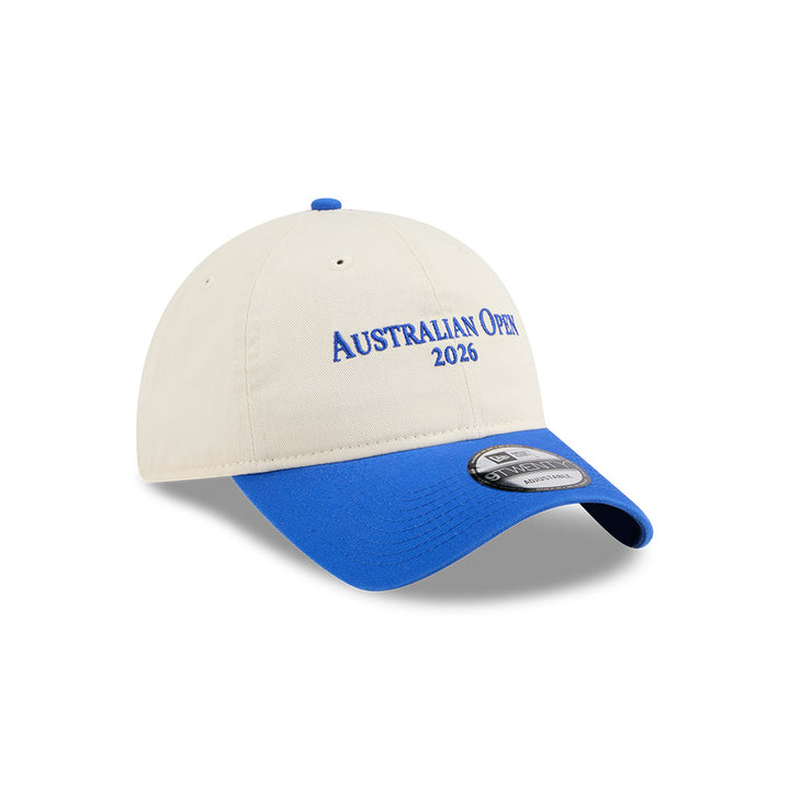 New Era หมวกรุ่น AUSTRALIAN OPEN SEASONAL 2-TONE SCRIPT BLUE BEAD AND LIGHT CREAM 9TWENTY CLOTH STRAP CAP