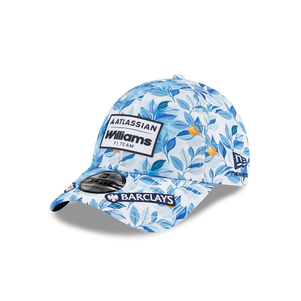 หมวกแก๊ป New Era รุ่น Atlassian Williams F1 Team Barcelona Race Specials Alex Albon 23 All-Over Print White 9Forty Cap
