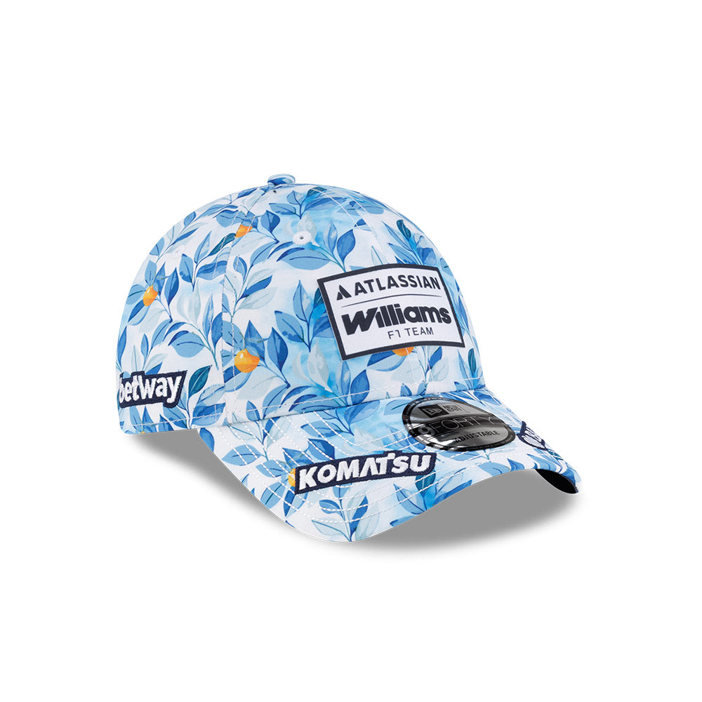 หมวกแก๊ป New Era รุ่น Atlassian Williams F1 Team Barcelona Race Specials Alex Albon 23 All-Over Print White 9Forty Cap