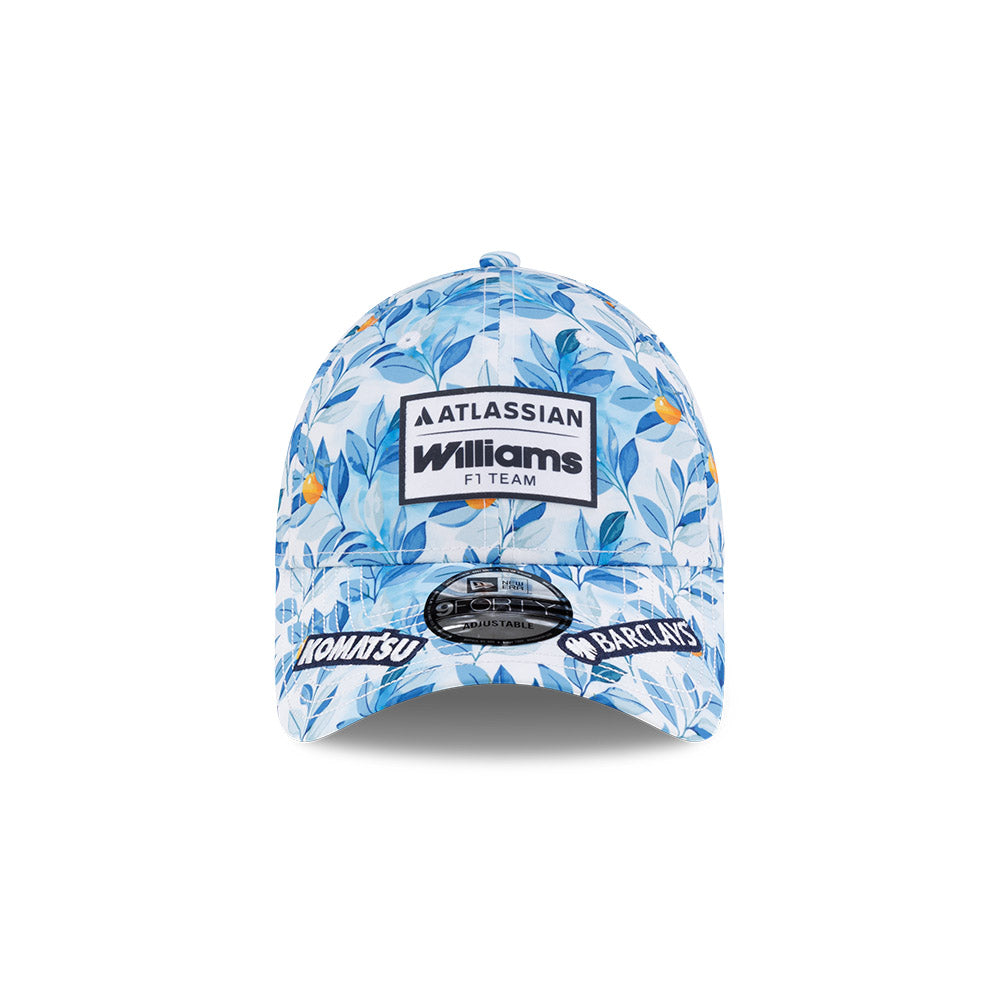 หมวกแก๊ป New Era รุ่น Atlassian Williams F1 Team Barcelona Race Specials Alex Albon 23 All-Over Print White 9Forty Cap