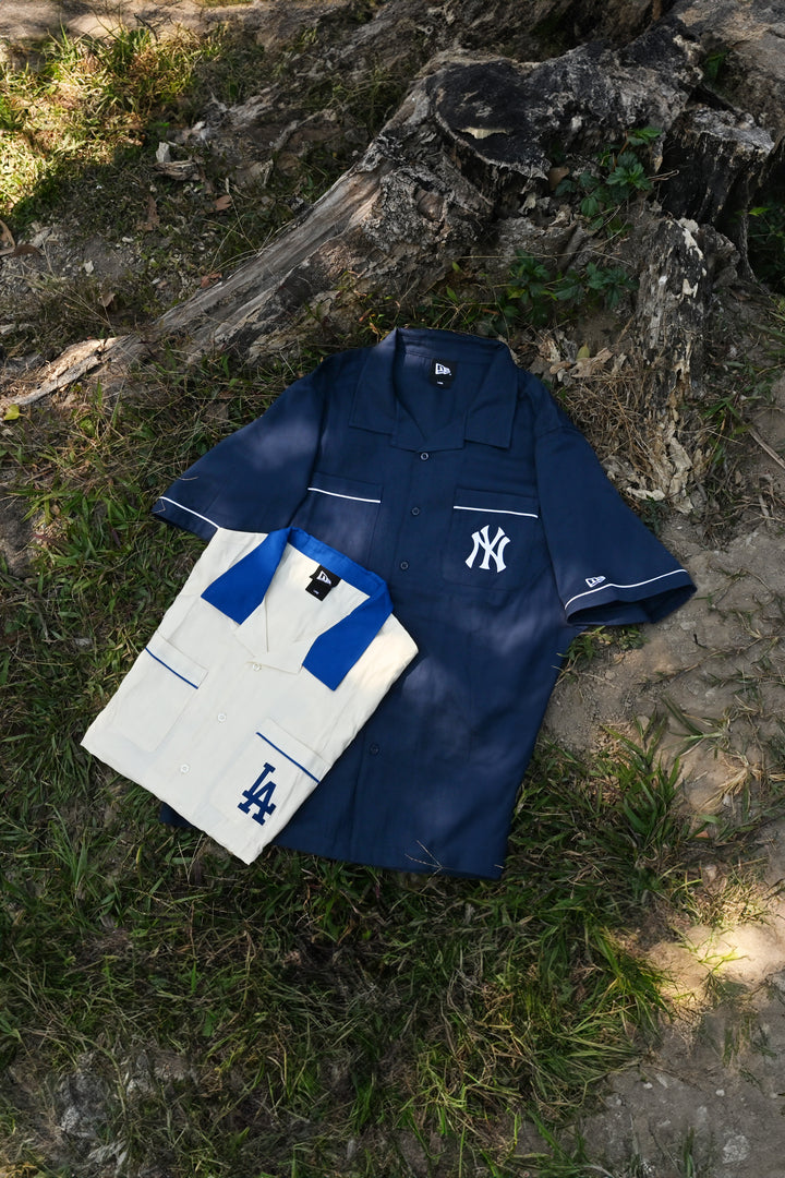 New Era เสื้อเชิ้ตรุ่น Los Angeles Dodgers Harvest Merch Chrome White Woven Short Sleeve Shirt