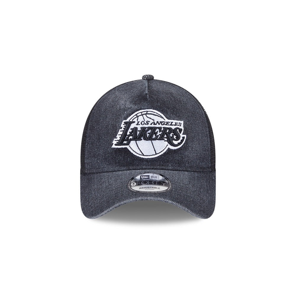 หมวกแก๊ป New Era รุ่น Los Angeles Lakers Washed Denim Black 9Forty A-Frame Trucker Cap