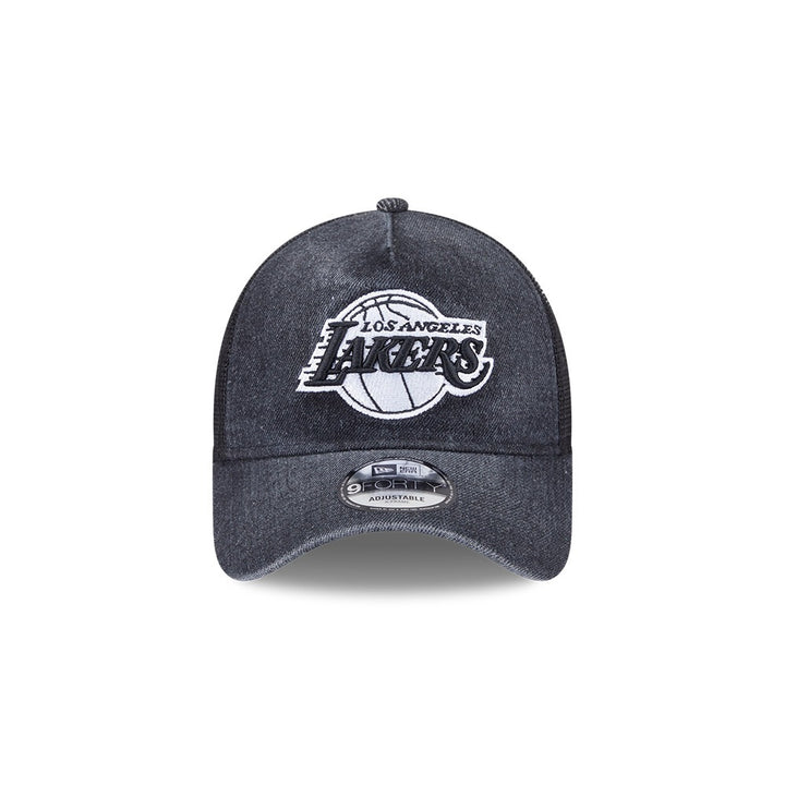 หมวกแก๊ป New Era รุ่น Los Angeles Lakers Washed Denim Black 9Forty A-Frame Trucker Cap
