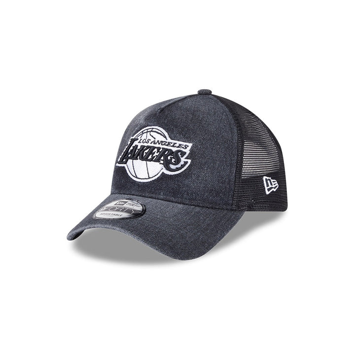 หมวกแก๊ป New Era รุ่น Los Angeles Lakers Washed Denim Black 9Forty A-Frame Trucker Cap