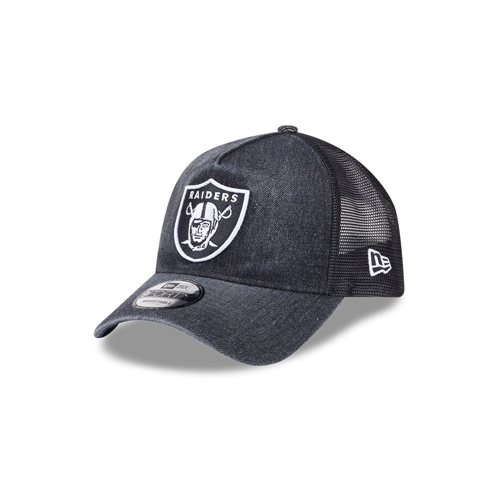 หมวกแก๊ป New Era รุ่น Las Vegas Raiders Washed Denim Black 9Forty A-Frame Trucker Cap