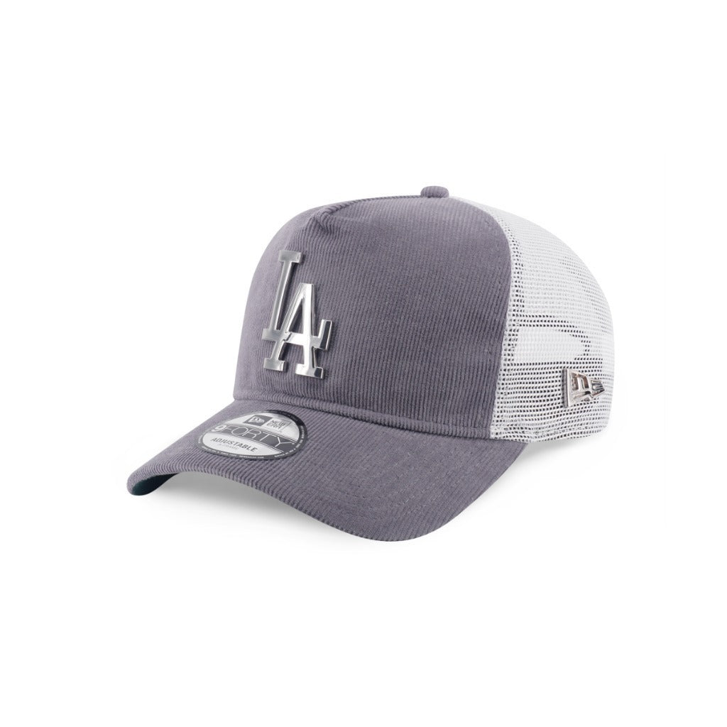 หมวกแก๊ป New Era รุ่น Los Angeles Dodgers Metal Badge Corduroy Gray 9Forty A-Frame Trucker Cap