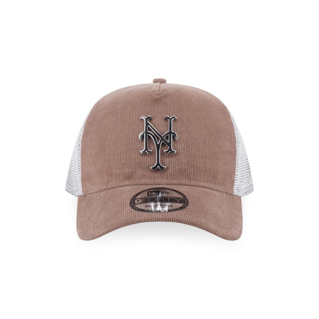 หมวกแก๊ป New Era รุ่น New York Mets Metal Badge Corduroy Khaki 9Forty A-Frame Trucker Cap