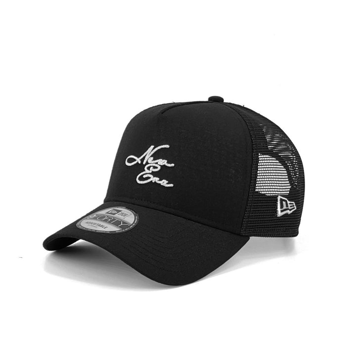 หมวกแก๊ป New Era รุ่น New Era Cotton Linen Black 9Forty A-Frame Trucker Cap